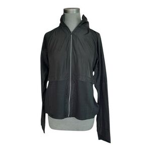 Avia Women's Black Hooded Windbreaker M Zip Front Long Sleeve Good Condition